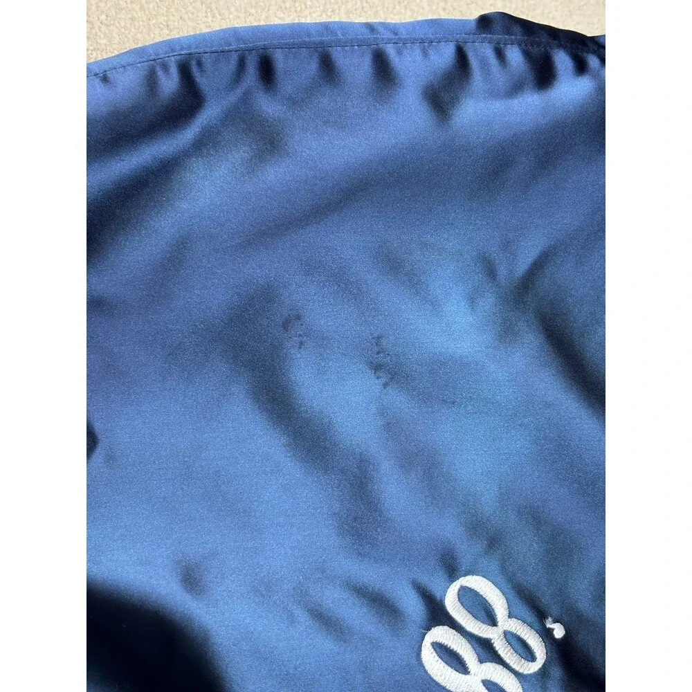 Vintage 1988 Seoul Korea Olympics Full Zip Blue Satin Bomber Jacket Size XL